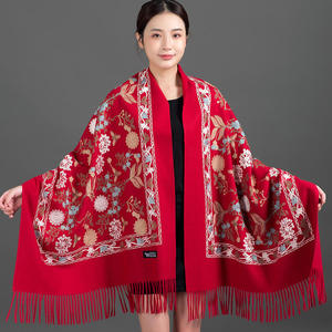 Chal largo bordado transpirable de estilo étnico indio nepalí rojo para mujer, ideal para todas las estaciones, regalo de moda para mamá, prenda exterior cálida. - Product Image 1