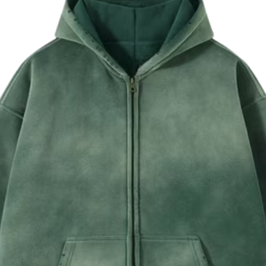 Sudadera con capucha para hombre, verde, con efecto deslavado y ácido, con cremallera, oversize, de forro polar grueso, estilo urbano, con logo personalizado, de algodón, gruesa, para invierno, OEM - Product Image 3