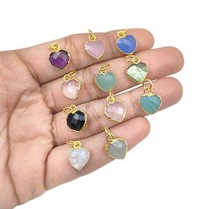 Collier pendentif en forme de cœur en aquamarine, pierre de naissance de mars, plaqué or, cuivre, 10 mm, pierre facettée pour la fabrication de bijoux, tiers - Product Image 5