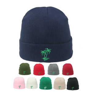 Bonnet d'hiver tricoté unisexe à revers vente en gros de bonnet personnalisé en acrylique multicolore pour hommes et femmes avec broderie à la main - Product Image 1