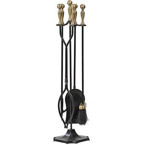 Ensemble d'outils de feu en laiton de style nouveau avec des courbes antiques et un dessus poli parfait pour les cadeaux ou la décoration de cheminée de vacances - Product Image 1