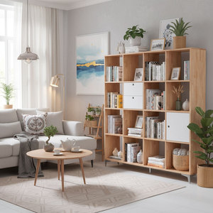 Étagère à livres en bois de caoutchouc avec tiroirs pour salon KS68163 - Product Image 3