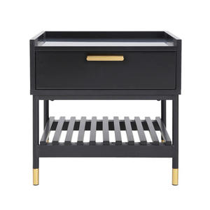 Table de chevet noire à un tiroir de luxe au design nordique moderne Mobilier de chevet pliable en bois pour chambre à coucher Ameublement de maison - Product Image 2