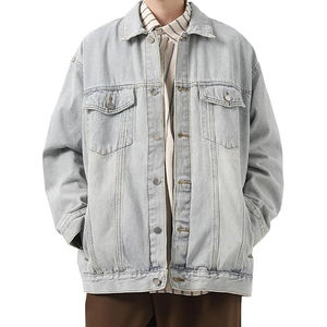 Custom Logo Unisex Denim Jacket Oversized Stand Collar Front Logo Breathable <b>Quilted</b> Vintage Streetwear Wholesale for Boutiques - Product Image 1