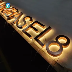 Hochwertiges Licht-Kanalbuchstaben-Zeichen aus Edelstahl in Gold 3D-Buchstaben mit individuellem Led-Backlight-Zeichen Zeichen