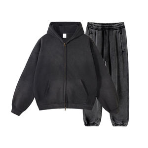 Chándales de lavado ácido para hombre, chándal de lavado ácido con cremallera de 2 piezas a precio razonable, conjunto de ropa informal de algodón 100% para hombre - Product Image 1