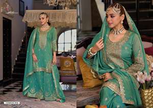 Kurti Plazzo con Dupatta de la Mejor Calidad, con Tela Simar Pesada y Bordado Intrincado, para Vestimenta de Boda Femenina, de Exportación - Product Image 3