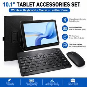 Set di Accessori per Tablet da 10,1 Pollici con <span class=keywords><strong>Tastiera</strong></span> e <span class=keywords><strong>Mouse</strong></span> <span class=keywords><strong>Bluetooth</strong></span> Wireless e Custodia in Pelle per Studio, Ufficio e Viaggio - Product Image 1