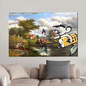 งานศิลปะบนผ้าใบพิมพ์ลายสวยงาม: ดีไซน์ภาพวาดสีน้ำมันที่เสียหายของแบงก์ซี่ รุ่นเจอร์รี่,1P: ห่อหุ้มอย่างดี - Product Image 1