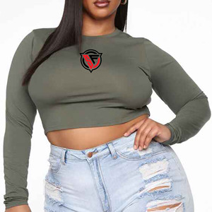 Tops cortos de manga larga de algodón para mujer con cuello redondo, Camisetas básicas ajustadas, camisetas recortadas de verano ecológicas con logotipo personalizado - Product Image 5