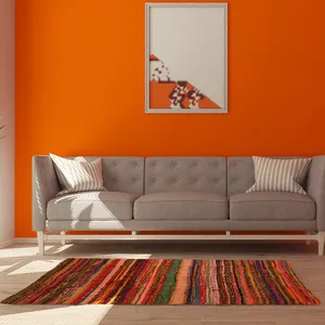 Alfombras de algodón ecológicas tejidas a mano, alfombras Chindi naranjas vibrantes con patrones y texturas únicas a los mejores precios de la India - Product Image 4