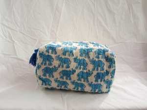 Hand Block Ostrich Pattern Cotton Pouch Small Travel Unisex Makeup <b>Bag</b> <b>Zipper</b> Closure Waterproof Bohemian Style <b>Storage</b> - Product Image 6