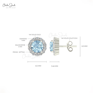 Calidad superior compartir puntas corte redondo 1mm pendientes de diamantes naturales 14K oro aguamarina piedra natal Stud joyería a granel al por mayor - Product Image 4