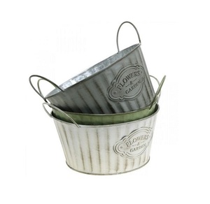 Jardinière en métal fini galvanisé à l'aspect classique avec poignées pour jardinières décoratives de jardin extérieur à la maison - Product Image 3