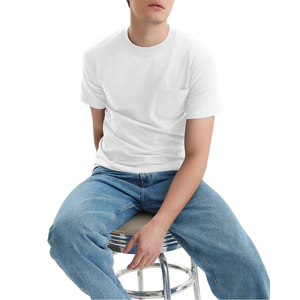 Camiseta Blanca de Corte Regular para Hombre, Estilo Liso, Cuello Redondo, Manga Corta, con Bolsillo, 100% Algodón, Color Sólido - Product Image 1