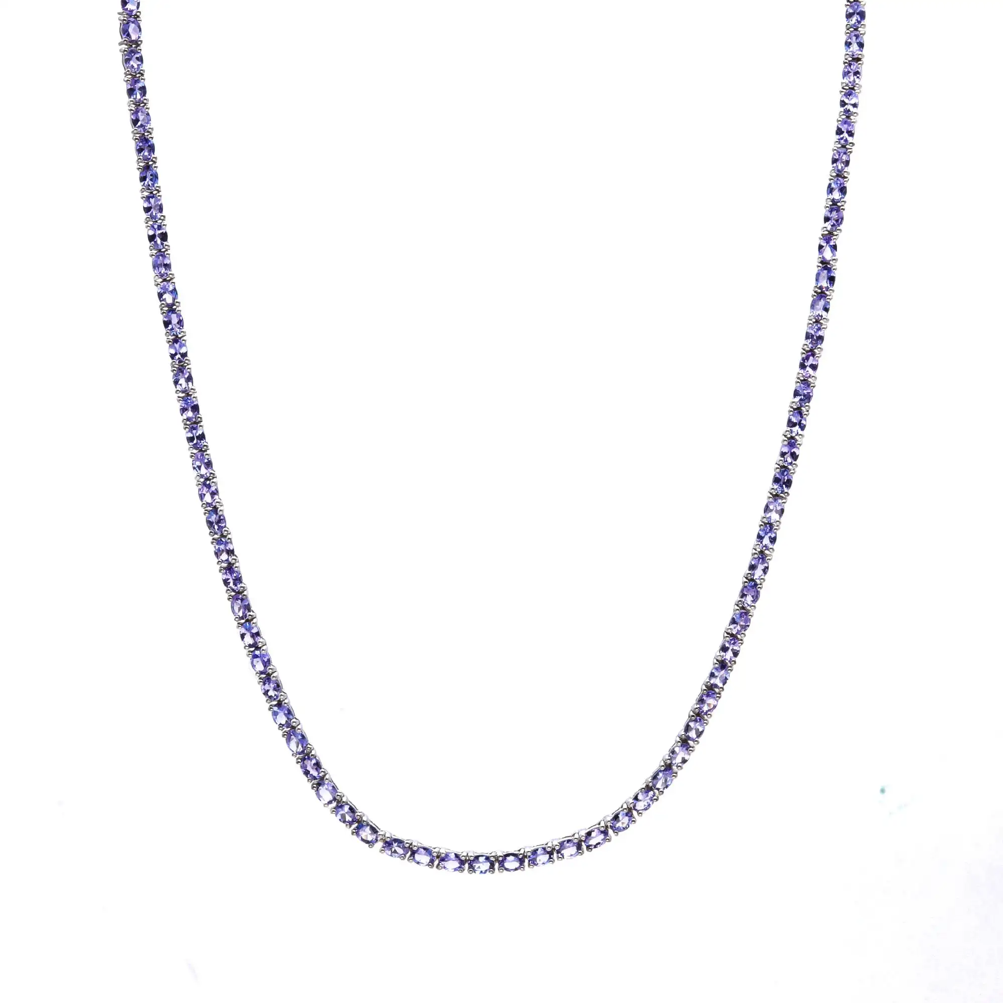 قلادة سلسلة تنس تانزانيت 3x4 مم بيضاوية الشكل من الفضة الإسترليني مجوهرات راقية للنساء قلادة من أحجار كريمة تانزانيت زرقاء متعددة