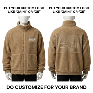Premium Quality 300 GSM Sherpa Fleece <b>Running</b> <b>Jacket</b> Soft Warm Plush Fabric Beige Panel Design Custom Logo Embossed Waterproof - Product Image 1