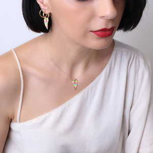 สร้อยคอเคลือบสีสันสดใสลายใบไม้ งานแฮนด์เมดตุรกี ขายส่ง เครื่องประดับเงินแท้ 925 - Product Image 2