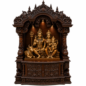 Templo doméstico de madera de teca Shiv Parivar, templo de madera de teca maciza hecho a mano para exportación, mandir de madera premium para Pooja con almacenamiento para el Reino Unido - Product Image 1