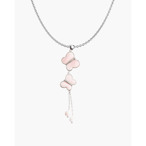 Rhodium Plated Gold Butterfly Pendant with Diamond and Pearl Classic <b>Link</b> Chain for Wedding Engagement Gift - Product Image 1