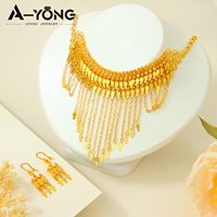 Elegante Conjunto de Joyería de Boda Estilo Árabe, Chapado en Oro de 24k, Diseño de Borlas de Alta Gama, Collar con Colgante y Aretes para Fiesta