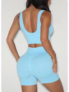 Conjunto Deportivo para Mujer, Sujetador Deportivo y Pantalones Cortos de Cintura Alta con Logotipo Personalizado en la Parte Delantera, Cintura Elástica, Venta al por Mayor - Product Image 4