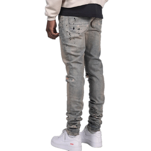 Nouvelle tendance jean brodé ample jambe droite Denim pantalon sérigraphie tissé Denim solide motif cristal Rivet printemps - Product Image 4