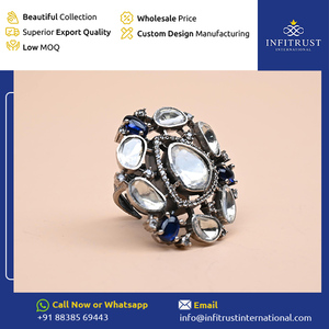 Anillos de polki de moissanita con chapado oxidado de plata de ley 100% hechos a mano de larga duración de calidad garantizada 925 a nivel mundial - Product Image 2