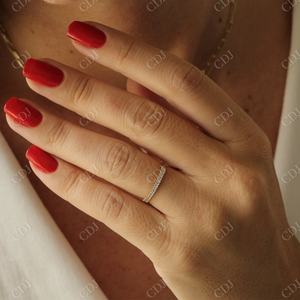 Anillo de Boda Clásico de Diamantes Cultivados en Laboratorio Hechos a Mano al por Mayor de Fábrica, Oro Sólido de 14k, Corte Baguette, Engaste de Púas de Burbuja, para Mujer - Product Image 6
