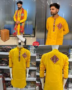 Festival Designer Wear Navratri Special Pure Cotton Heavy Embroidered Stylish Pattern <b>Kurta</b> With Pockets Dupatta Set for <b>Men</b> - Product Image 1