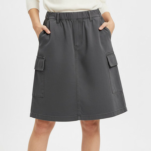 Falda Casual Corta para Mujer, Color Caqui, Cintura Elástica, Corte en A - Product Image 1