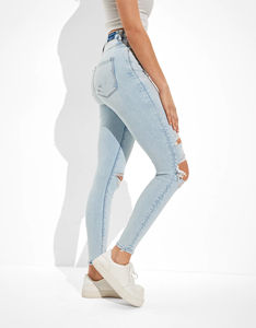 Pantalones vaqueros ajustados de etiqueta privada personalizados de alta calidad para mujer, pantalones vaqueros ajustados de cintura alta de mezclilla azul, pantalones elásticos, Pantalones de mujer - Product Image 5