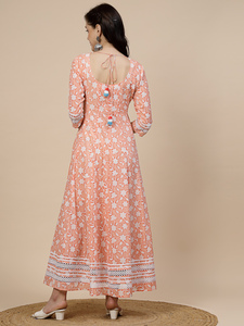 ชุด anarkali kurta ผ้าฝ้ายแท้สำหรับผู้หญิงชุดพิมพ์ลายสีพีชและปักลายชุด anarkali kurta ขายส่งจำนวนมาก - Product Image 6