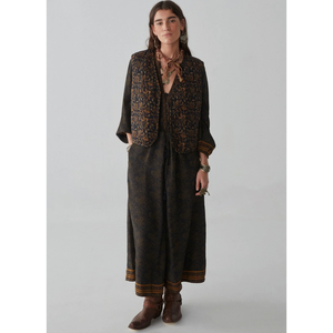 Gilet croisé long en cachemire moutarde pour femme Dylan, en cuir véritable, avec broderies, grandes tailles - Product Image 3