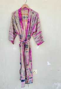 Robe Kimono Tie-Dye faite à la main pour femmes avec ceinture Style vintage pour l'été, l'automne et le printemps - Product Image 6