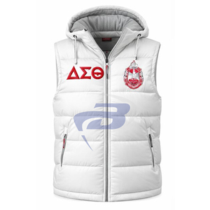 Delta Sigma Theta Sorority <b>Knitted</b> Puffer <b>Vest</b> Custom Greek Letter Embroidery Royal Blue Hooded Waterproof Breathable Men <b>Women</b> - Product Image 2
