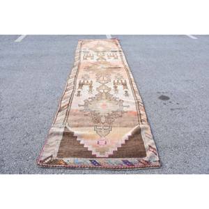 Motif ethnique 3.7 X 13.1ft Tapis en laine Style turc Marron Beige Patchwork Design avec support en latex - Product Image 1