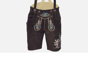 Lederhosen สีน้ำตาลสำหรับผู้ชายกางเกงขาสั้นลายลีเดอร์โฮเซ่นแบบทันสมัยลายหนังวัวแยกสั้นมีสไตล์สำหรับผู้ชาย - Product Image 2