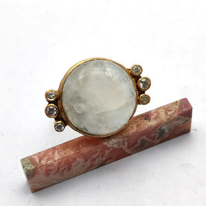 <b>Cocktail</b> <b>Ring</b> Size US 9.5 Rainbow Moonstone Round Cabochon 925 Solid Silver Matt Finish Permanent <b>Gold</b> Plated 9.02 Gms Big <b>Ring</b> - Product Image 5