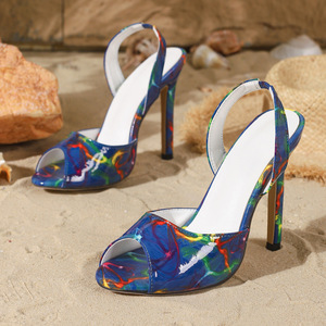 รองเท้าส้นสูงแบบเปิดนิ้วเท้าสีไล่ระดับสีสันสดใสสำหรับผู้หญิง ส้นบาง เซ็กซี่ สไตล์ชายหาด - Product Image 6
