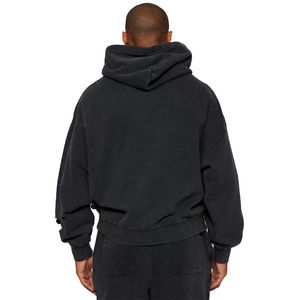 Sweat-shirts à capuche pour hommes de style OEM, délavés à l'acide, effet usé, logo personnalisé, coupe ample, décontractés, pour l'extérieur, pour l'hiver - Product Image 4