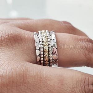 Anneau de méditation Spinner Band Bague de pouce pour femme en argent sterling 925 Fidget Bijoux faits à la main Anxiété de Noël Bague Spinner pour homme - Product Image 2