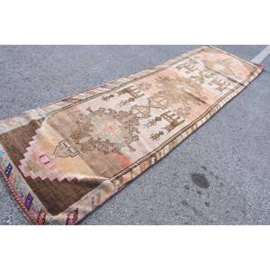 Motif ethnique 3.7 X 13.1ft Tapis en laine Style turc Marron Beige Patchwork Design avec support en latex - Product Image 2