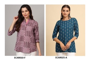 Hợp Thời Trang Cotton-Rayon Ngắn Kurti Cho Phụ Nữ Trọng Lượng Nhẹ Và Phong Cách Indo-Tây Mặc Sẵn Sàng Cho Toàn Cầu Bán Từ Ấn Độ - Product Image 4
