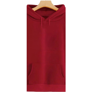 Robe sweat-shirt d'hiver en molleton 100% coton pour femme, personnalisée, écologique, respirante, coupe-vent, avec broderie en relief sur le devant, rouge, col rond - Product Image 3