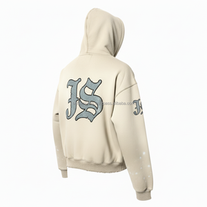 Sudadera con capucha y cremallera para mujer, forro polar pesado, lavado Vintage, Beige, bordado, logotipo personalizado, estilo desgastado, sudaderas básicas de calidad Premium - Product Image 5