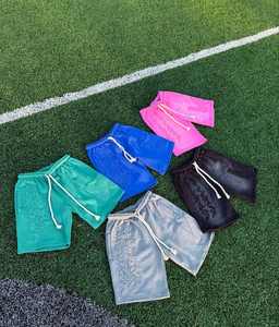 Personnalisé cordons hommes Vintage Sun Fade broderie Applique Patch sueur coton en détresse bord coupé hommes été lavage à l'acide Shorts - Product Image 1