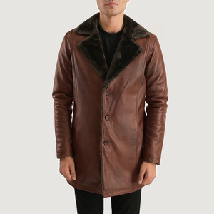 High Quality Men's Wool Leather <b>Jacket</b> Custom Design with Embroidery Distressed Cinnamon Fur Coat Windproof Wholesale XS Size - Product Image 1
