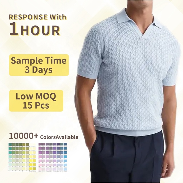 2026 Custom Logo Male Cable Polo Knit Shirt Gentlemen Collar Summer Sweaters Knitwear for Men Sweater