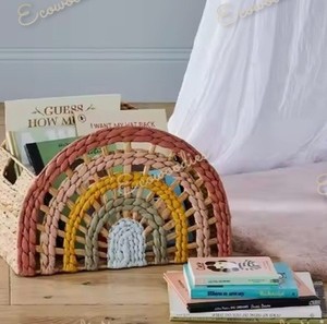 Decorative Multi Colored Containers <b>Wicker</b> <b>Storage</b> <b>Basket</b> <b>for</b> <b>Shelves</b> Pantry Rainbow Semicircle <b>Storage</b> <b>Basket</b> With Handle - Product Image 6